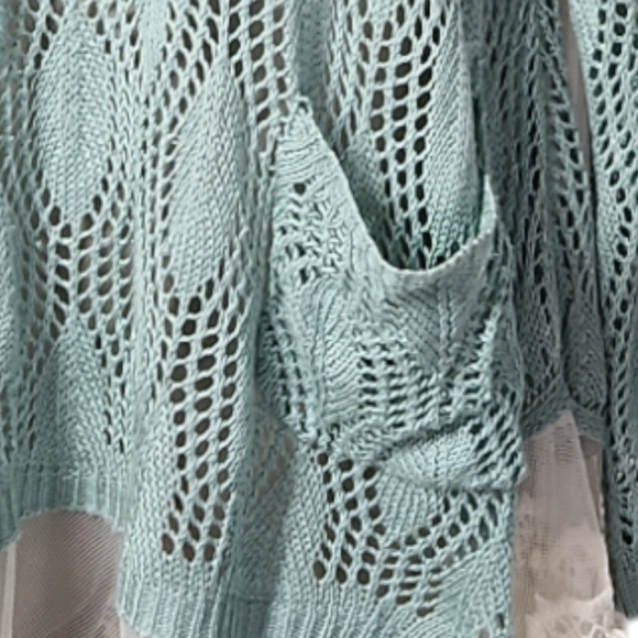 RYU Designer Over size Clear Green & White Lace Trimmed Sweter Size S/M - Picture 16 of 16